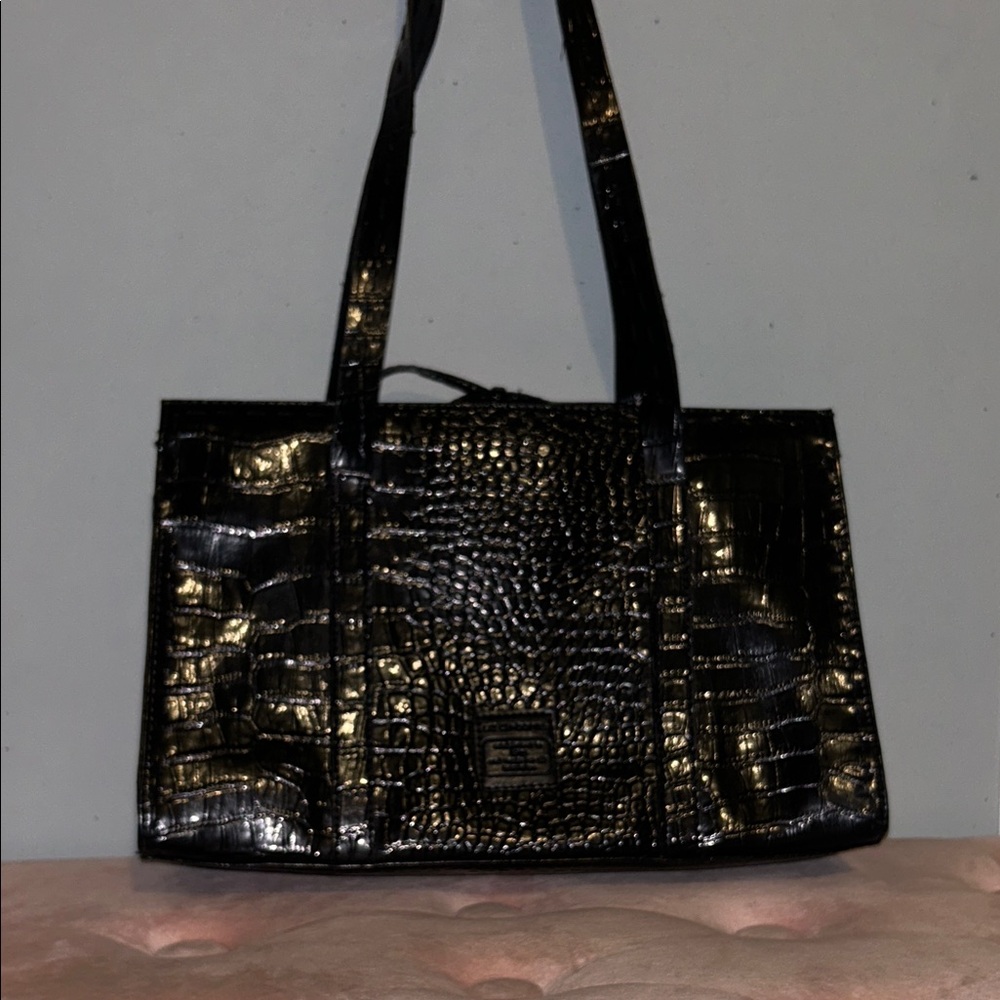 Liz Claiborne Black and Gold Croc-Embossed Tote